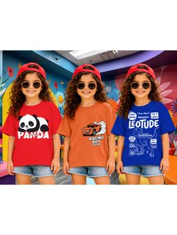 LEOTUDE - Kid Multi-Color Printed Cotton Oversized T-Shirt (Pack of 3)