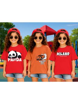 LEOTUDE - Kid Multi-Color Printed Cotton Oversized T-Shirt (Pack of 3)