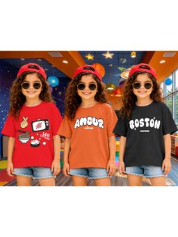 LEOTUDE - Kid Multi-Color Printed Cotton Oversized T-Shirt (Pack of 3)