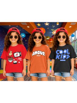 LEOTUDE - Kid Multi-Color Printed Cotton Oversized T-Shirt (Pack of 3)