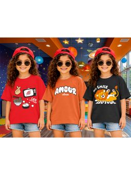 LEOTUDE - Kid Multi-Color Printed Cotton Oversized T-Shirt (Pack of 3)