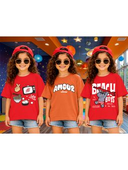 LEOTUDE - Kid Multi-Color Printed Cotton Oversized T-Shirt (Pack of 3)
