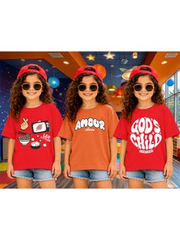 LEOTUDE - Kid Multi-Color Printed Cotton Oversized T-Shirt (Pack of 3)