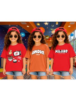 LEOTUDE - Kid Multi-Color Printed Cotton Oversized T-Shirt (Pack of 3)