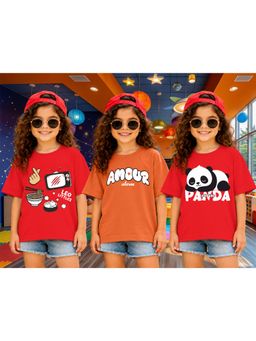 LEOTUDE - Kid Multi-Color Printed Cotton Oversized T-Shirt (Pack of 3)