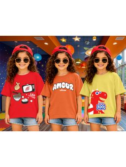 LEOTUDE - Kid Multi-Color Printed Cotton Oversized T-Shirt (Pack of 3)