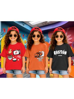 LEOTUDE - Kid Multi-Color Printed Cotton Oversized T-Shirt (Pack of 3)