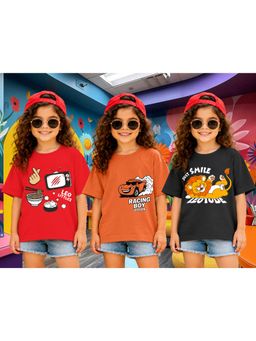LEOTUDE - Kid Multi-Color Printed Cotton Oversized T-Shirt (Pack of 3)