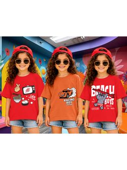 LEOTUDE - Kid Multi-Color Printed Cotton Oversized T-Shirt (Pack of 3)