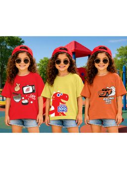 LEOTUDE - Kid Multi-Color Printed Cotton Oversized T-Shirt (Pack of 3)