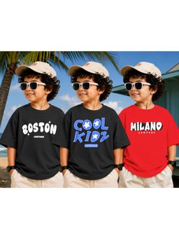 LEOTUDE - Kid Multi-Color Typography Cotton Oversized T-Shirt (Pack of 3)