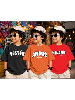 LEOTUDE - Kid Multi-Color Typography Cotton Oversized T-Shirt (Pack of 3)