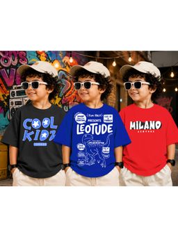 LEOTUDE - Kid Multi-Color Printed Cotton Oversized T-Shirt (Pack of 3)