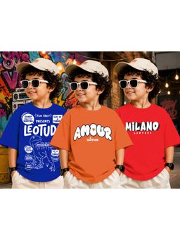 LEOTUDE - Kid Multi-Color Printed Cotton Oversized T-Shirt (Pack of 3)