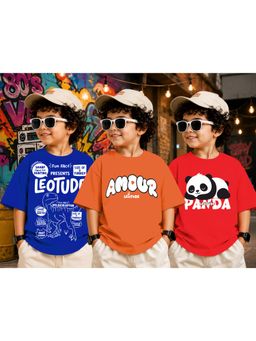 LEOTUDE - Kid Multi-Color Printed Cotton Oversized T-Shirt (Pack of 3)