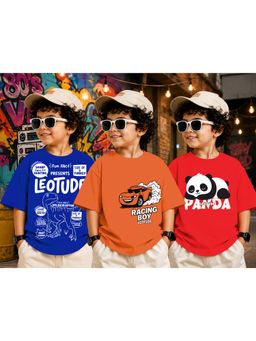 LEOTUDE - Kid Multi-Color Printed Cotton Oversized T-Shirt (Pack of 3)