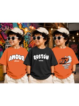 LEOTUDE - Kid Multi-Color Printed Cotton Oversized T-Shirt (Pack of 3)