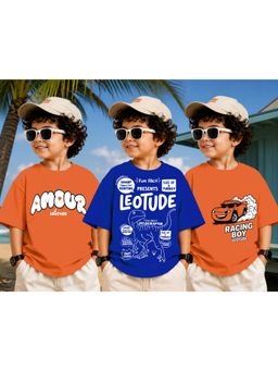 LEOTUDE - Kid Multi-Color Printed Cotton Oversized T-Shirt (Pack of 3)
