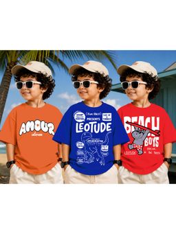 LEOTUDE - Kid Multi-Color Printed Cotton Oversized T-Shirt (Pack of 3)