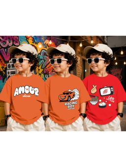 LEOTUDE - Kid Multi-Color Printed Cotton Oversized T-Shirt (Pack of 3)