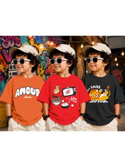 LEOTUDE - Kid Multi-Color Printed Cotton Oversized T-Shirt (Pack of 3)