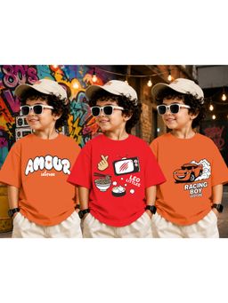 LEOTUDE - Kid Multi-Color Printed Cotton Oversized T-Shirt (Pack of 3)