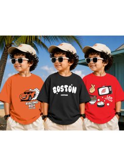 LEOTUDE - Kid Multi-Color Printed Cotton Oversized T-Shirt (Pack of 3)