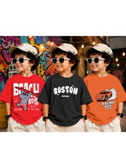 LEOTUDE - Kid Multi-Color Printed Cotton Oversized T-Shirt (Pack of 3)