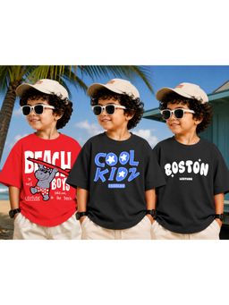LEOTUDE - Kid Multi-Color Printed Cotton Oversized T-Shirt (Pack of 3)