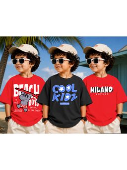 LEOTUDE - Kid Multi-Color Printed Cotton Oversized T-Shirt (Pack of 3)