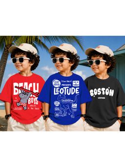 LEOTUDE - Kid Multi-Color Printed Cotton Oversized T-Shirt (Pack of 3)