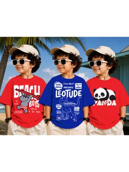 LEOTUDE - Kid Multi-Color Printed Cotton Oversized T-Shirt (Pack of 3)