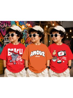 LEOTUDE - Kid Multi-Color Printed Cotton Oversized T-Shirt (Pack of 3)