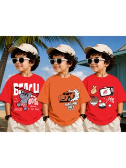 LEOTUDE - Kid Multi-Color Printed Cotton Oversized T-Shirt (Pack of 3)