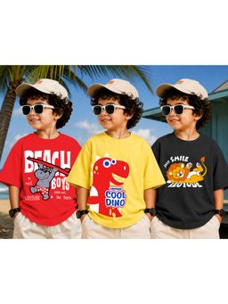 LEOTUDE - Kid Multi-Color Printed Cotton Oversized T-Shirt (Pack of 3)