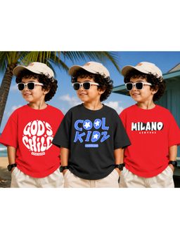 LEOTUDE - Kid Multi-Color Typography Cotton Oversized T-Shirt (Pack of 3)