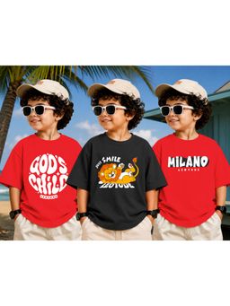 LEOTUDE - Kid Multi-Color Printed Cotton Oversized T-Shirt (Pack of 3)
