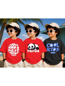 LEOTUDE - Kid Multi-Color Printed Cotton Oversized T-Shirt (Pack of 3)