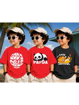 LEOTUDE - Kid Multi-Color Printed Cotton Oversized T-Shirt (Pack of 3)