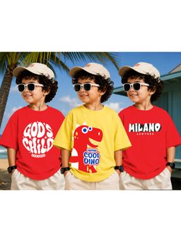 LEOTUDE - Kid Multi-Color Printed Cotton Oversized T-Shirt (Pack of 3)
