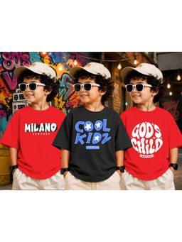 LEOTUDE - Kid Multi-Color Printed Cotton Oversized T-Shirt (Pack of 3)
