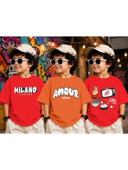 LEOTUDE - Kid Multi-Color Printed Cotton Oversized T-Shirt (Pack of 3)