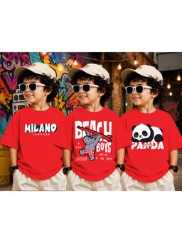 LEOTUDE - Kid Multi-Color Printed Cotton Oversized T-Shirt (Pack of 3)