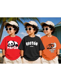 LEOTUDE - Kid Multi-Color Printed Cotton Oversized T-Shirt (Pack of 3)