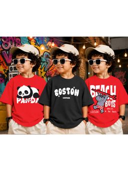 LEOTUDE - Kid Multi-Color Printed Cotton Oversized T-Shirt (Pack of 3)
