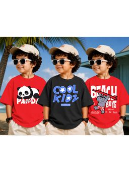 LEOTUDE - Kid Multi-Color Printed Cotton Oversized T-Shirt (Pack of 3)