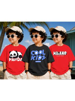 LEOTUDE - Kid Multi-Color Printed Cotton Oversized T-Shirt (Pack of 3)