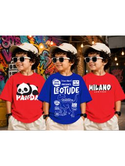LEOTUDE - Kid Multi-Color Printed Cotton Oversized T-Shirt (Pack of 3)