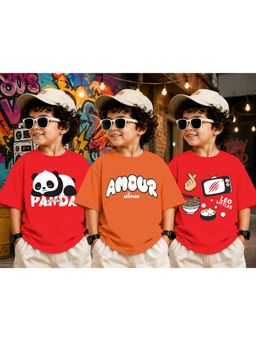LEOTUDE - Kid Multi-Color Printed Cotton Oversized T-Shirt (Pack of 3)