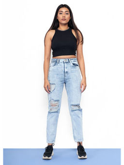 FREAKINS - Airy Blue Distressed Slim Jeans